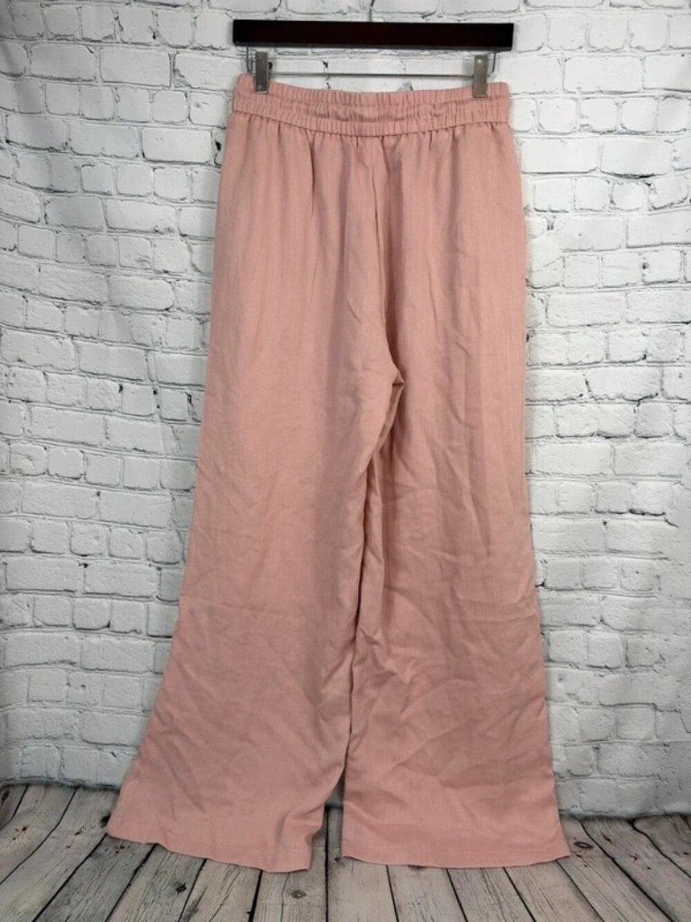High Waisted Drawstring Pocket Wide Leg Baggy Casual Linen-Feel Pants - Picture 4 of 9